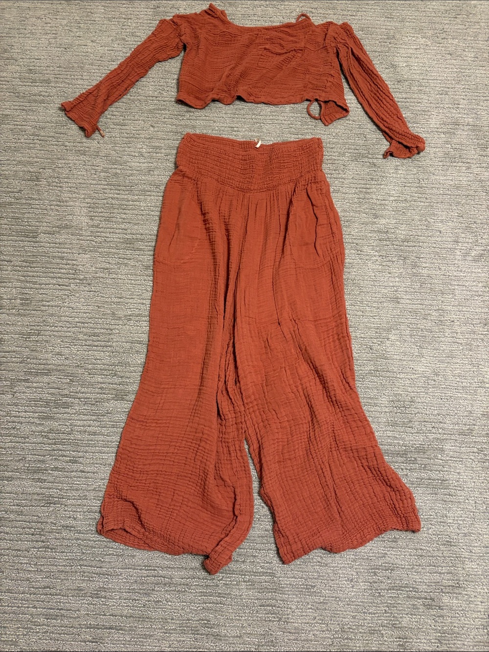 Free People Two-Piece Gauze Set in Rust